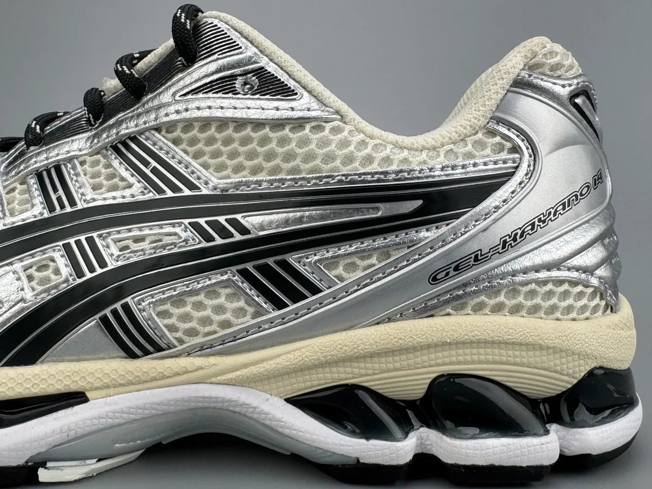 ASICS Gel-Kayano 14 Silver Black Cream Running Shoes
