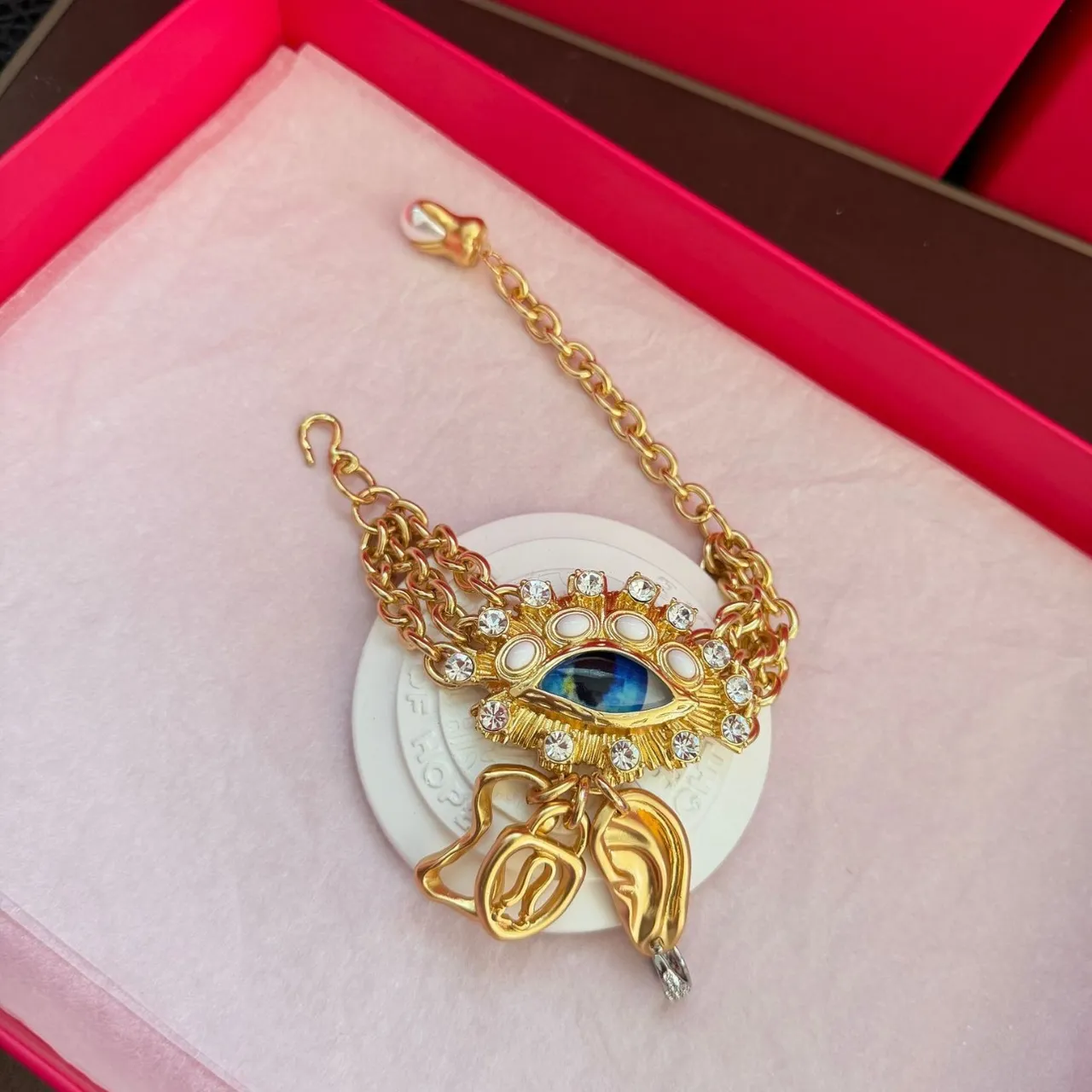 Gold-Tone Evil Eye Crystal Charm Bracelet