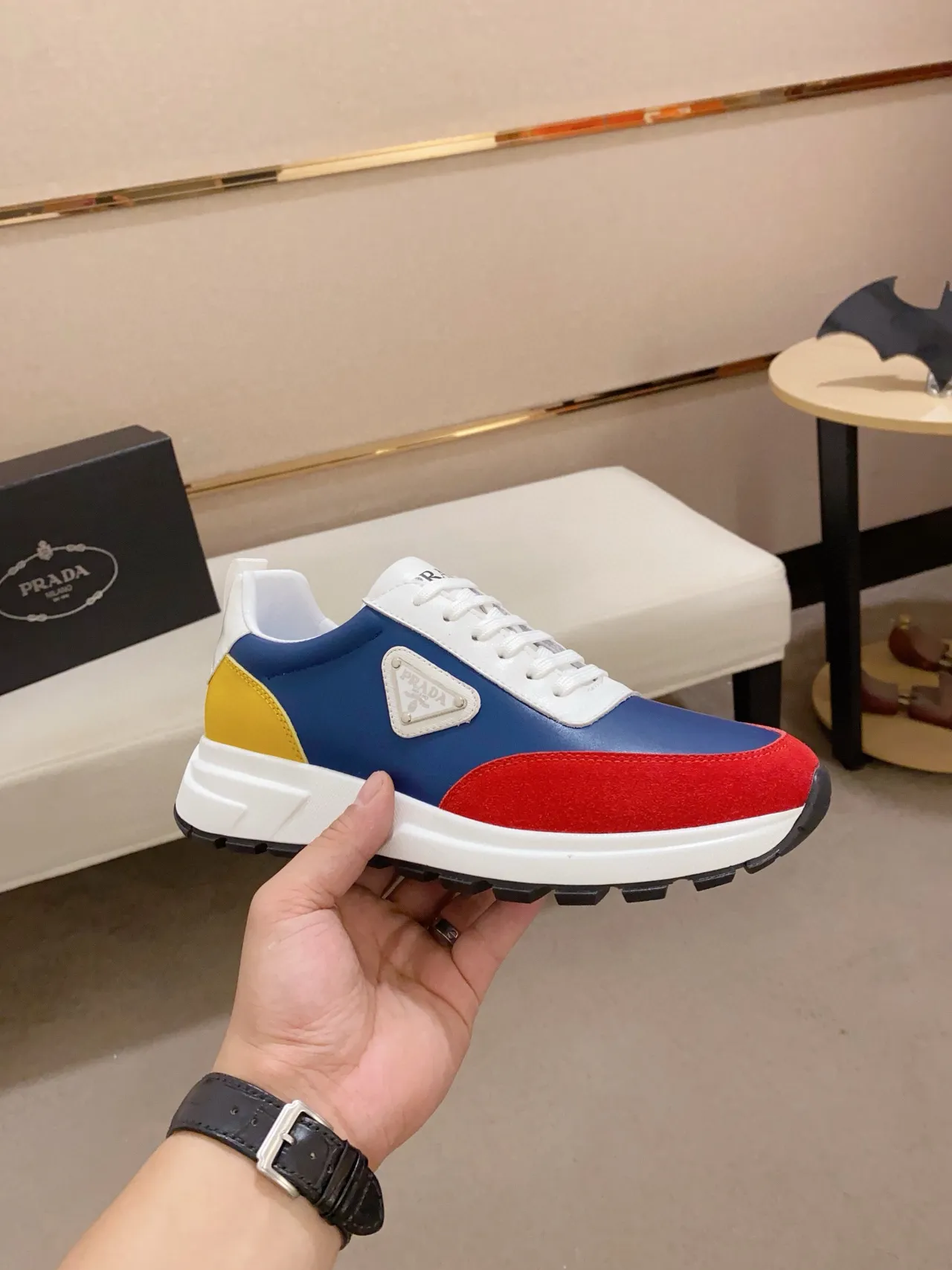 Prada Cloudbust Color-Block Leather and Suede Lifestyle Sneakers