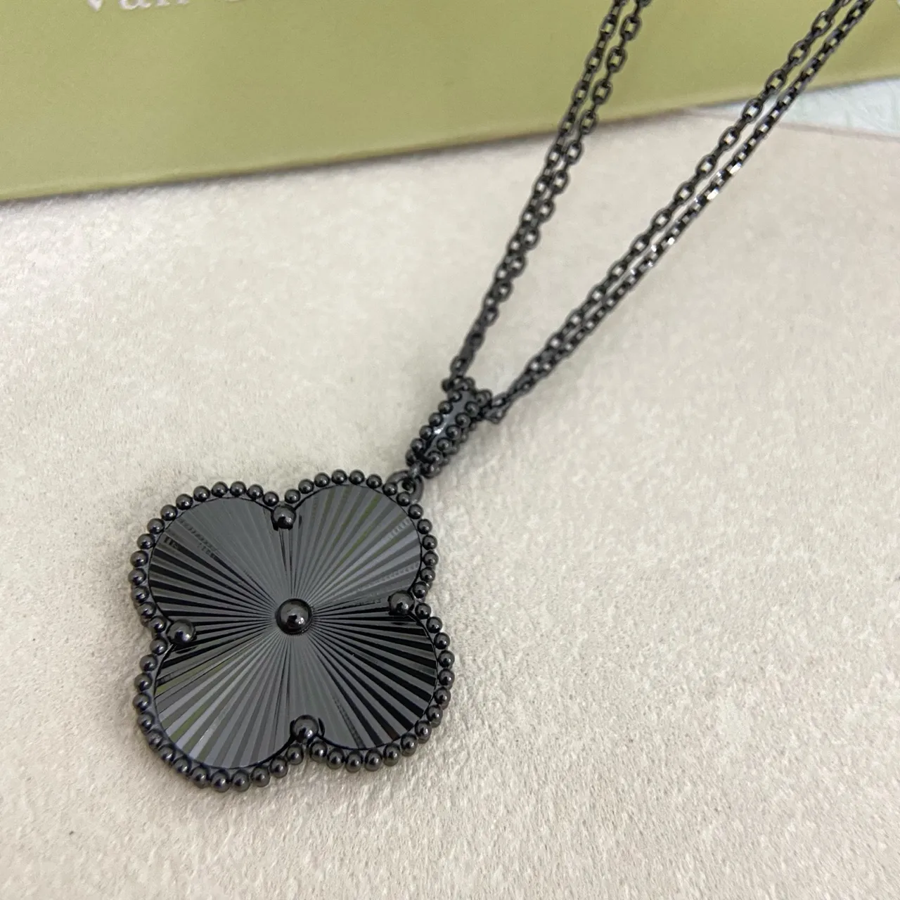 Van Cleef & Arpels Alhambra Black Enamel Quatrefoil Pendant Necklace