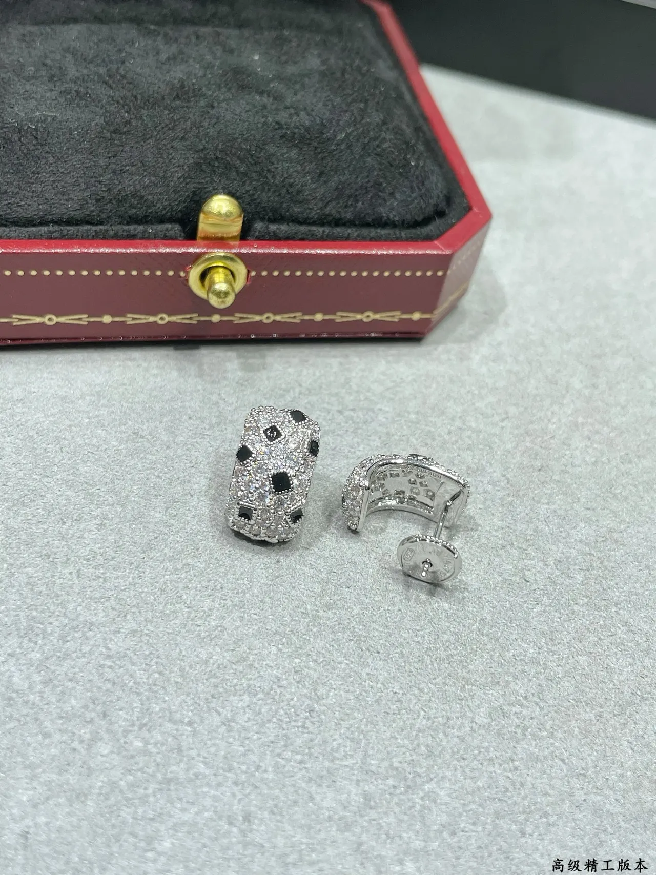 Cartier Silver Black Pavé-Set Geometric Inlays Earrings