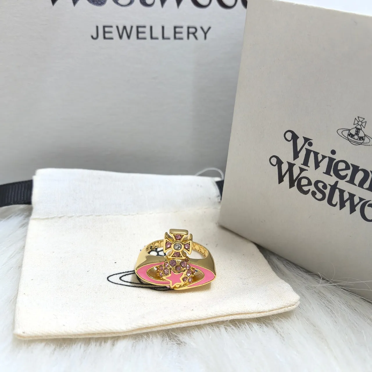 Vivienne Westwood Orb Gold Pink Metal Enamel Earrings