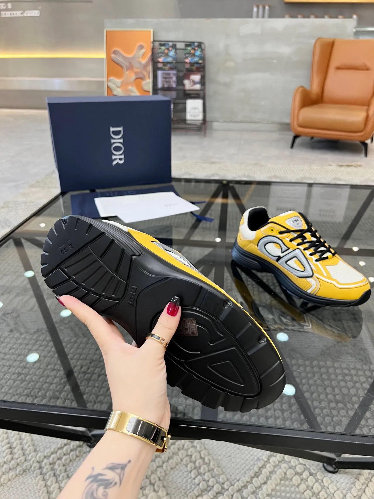 Dior Yellow Black Sole Oversized CD Logo Chunky Sneakers