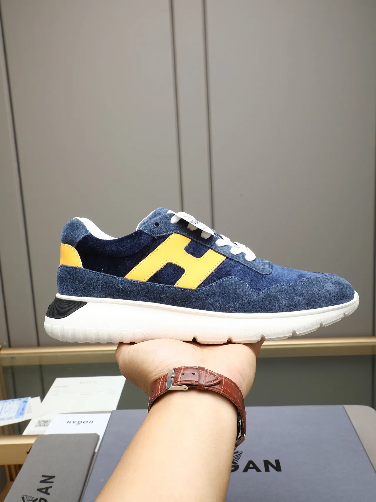 Hogan H-Series Navy and Yellow Suede Lifestyle Sneaker