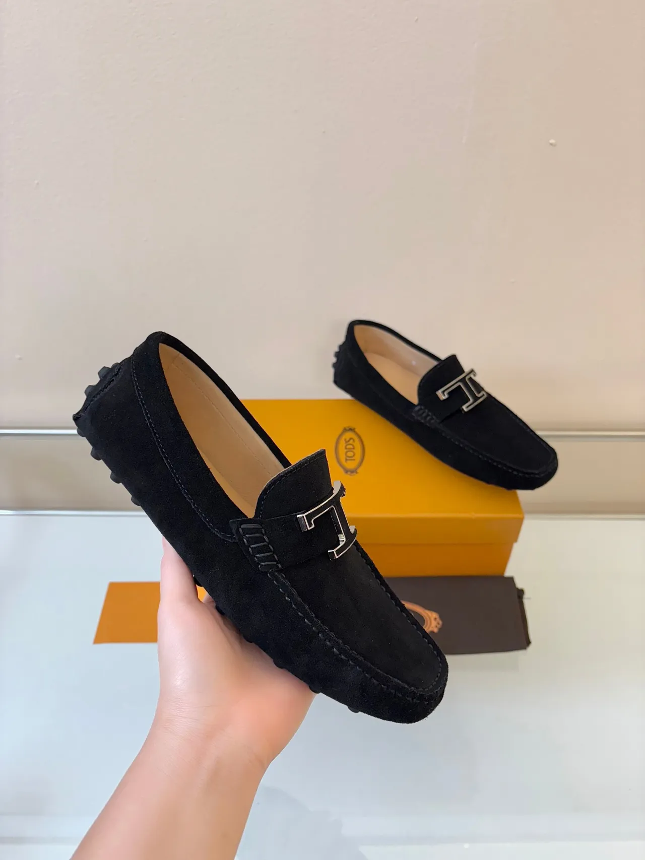 Tod's Gommino Loafer Black Suede Metal T Buckle Loafers