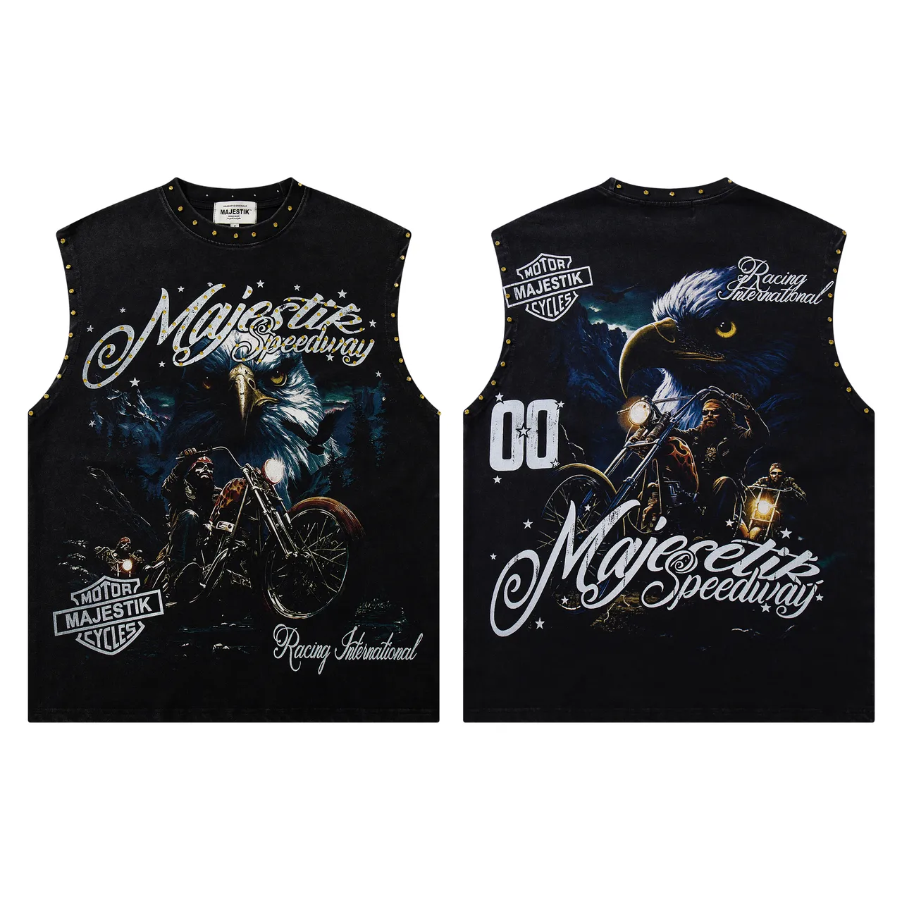 Majestik Majestic Speedway Graphic Studded Vest Top
