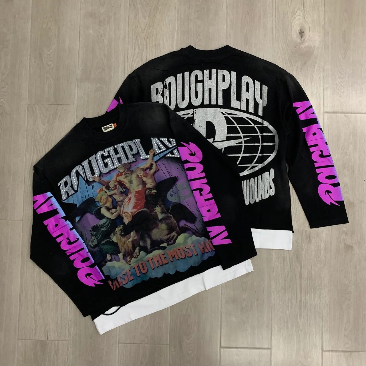 ROUGH Graphic-Print Cut-Hem Long-Sleeve Sweater