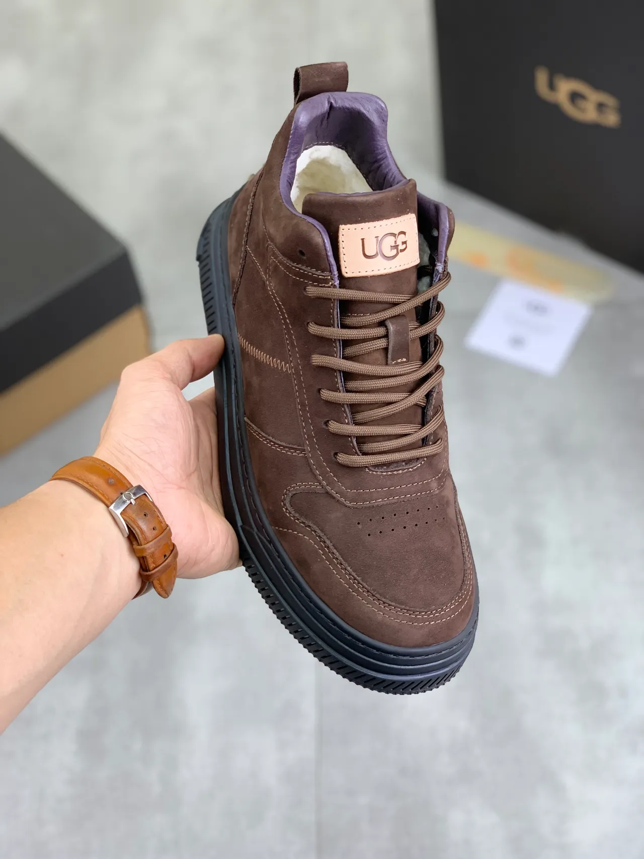 UGG Brown Suede Lace-Up Platform Snow Boots