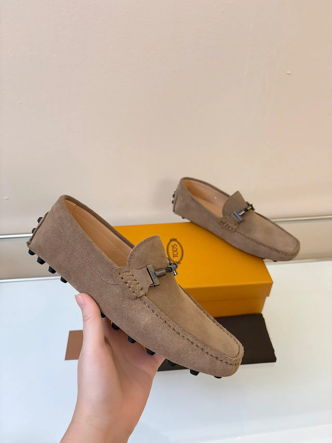 Tod's Gommino Loafer Tan Suede Horsebit Stud Sole Loafers