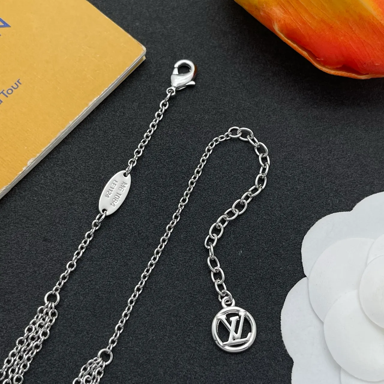Louis Vuitton Silver Pink Multi-Strand Layered Chain Necklace