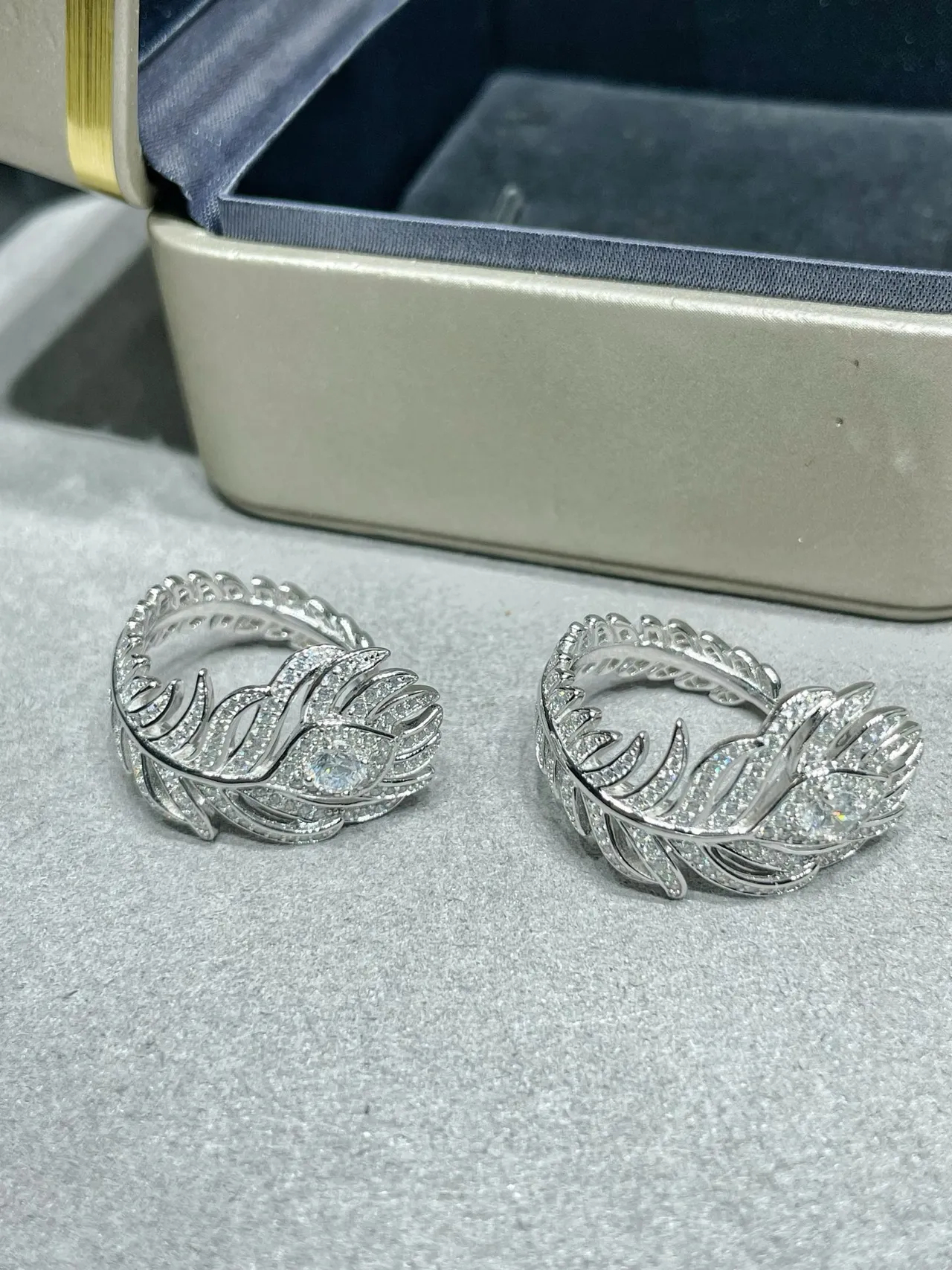 Feather Motif Pavé Crystal Stud Earrings