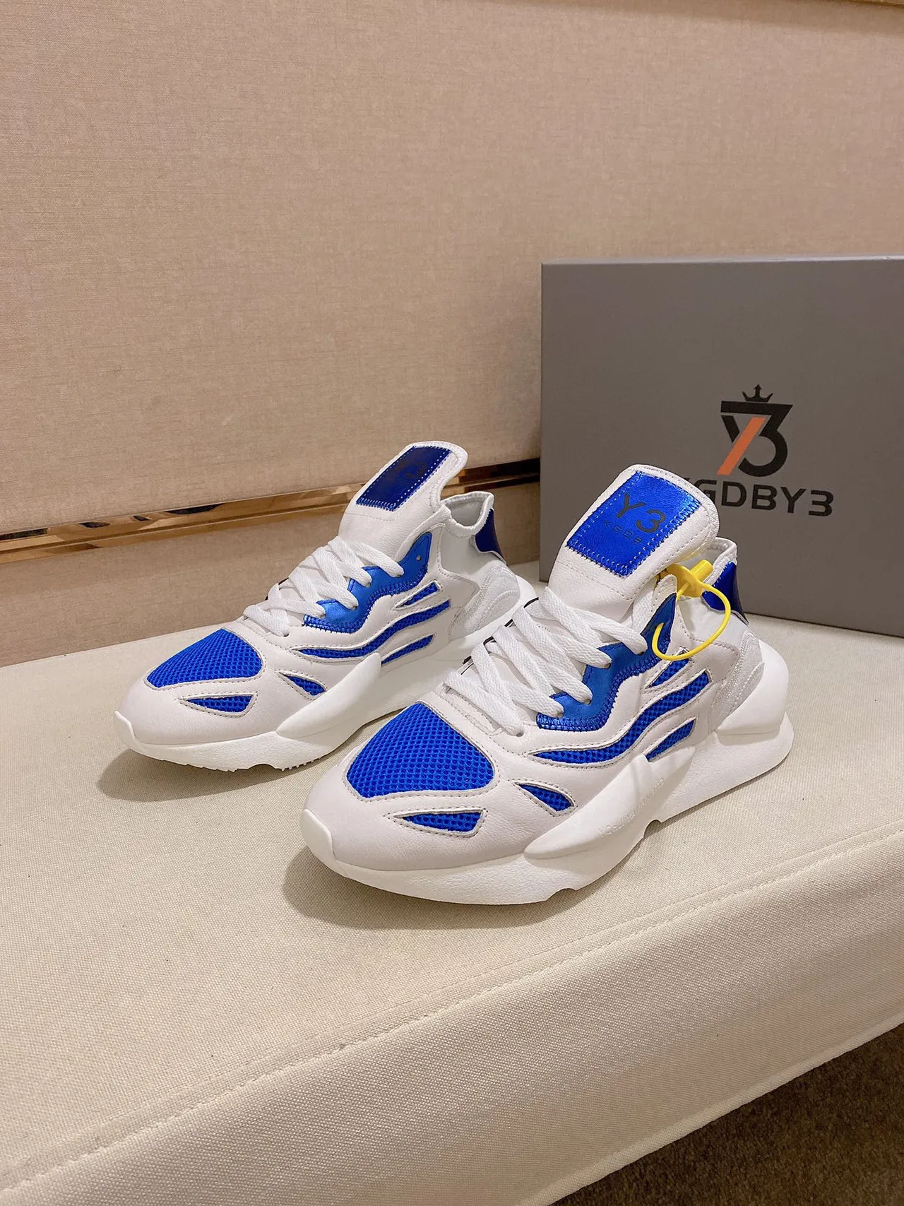 Yohji Yamamoto Sculpted Sole White and Blue Mesh Sneaker