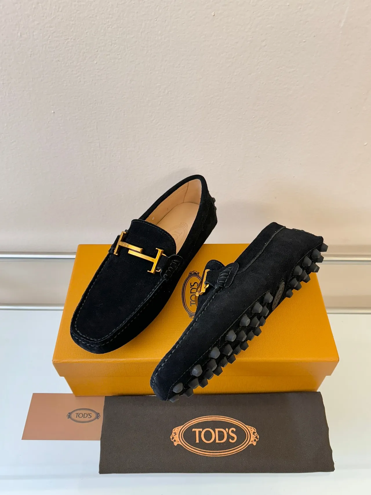 Tod's Gommino Loafer Black Suede Gold Bit Loafers