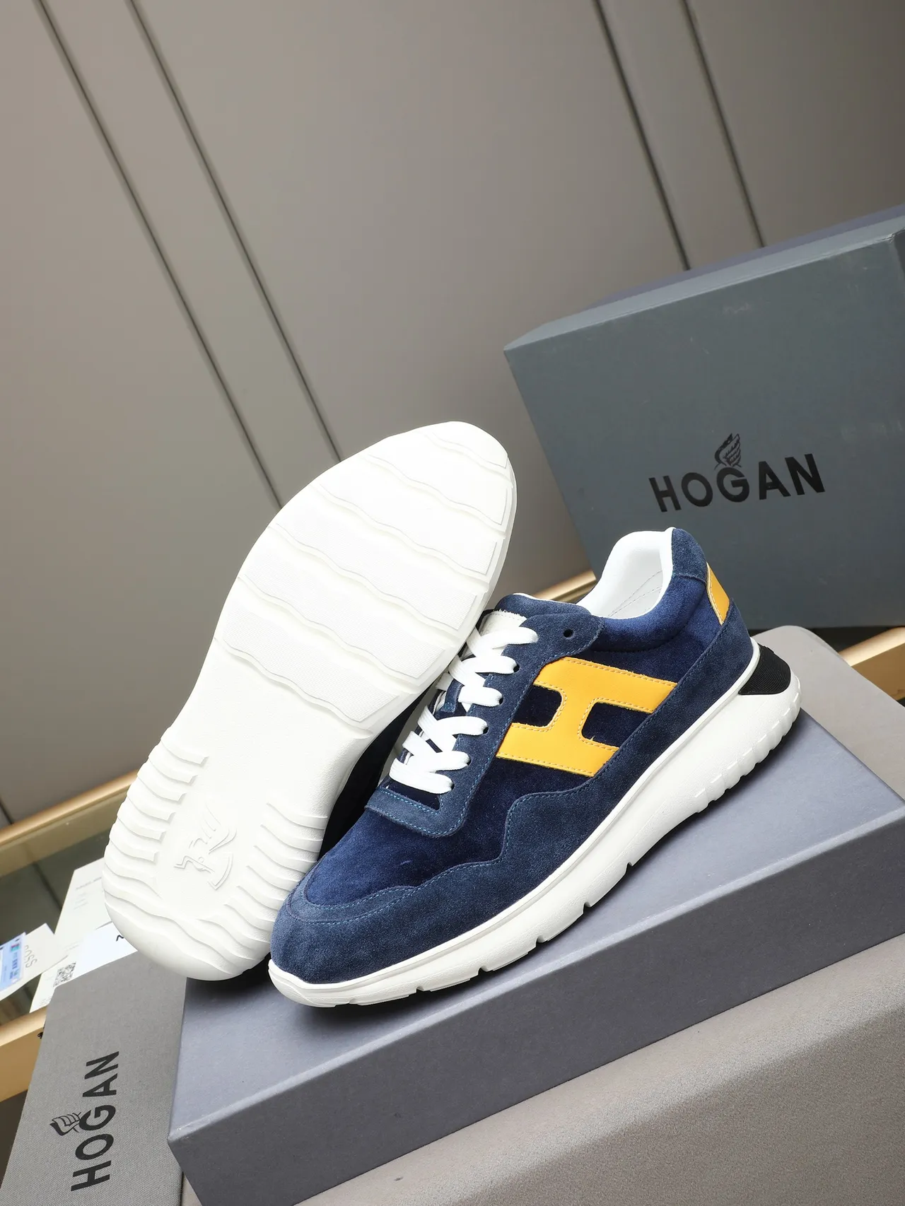 Hogan H-Series Navy and Yellow Suede Lifestyle Sneaker