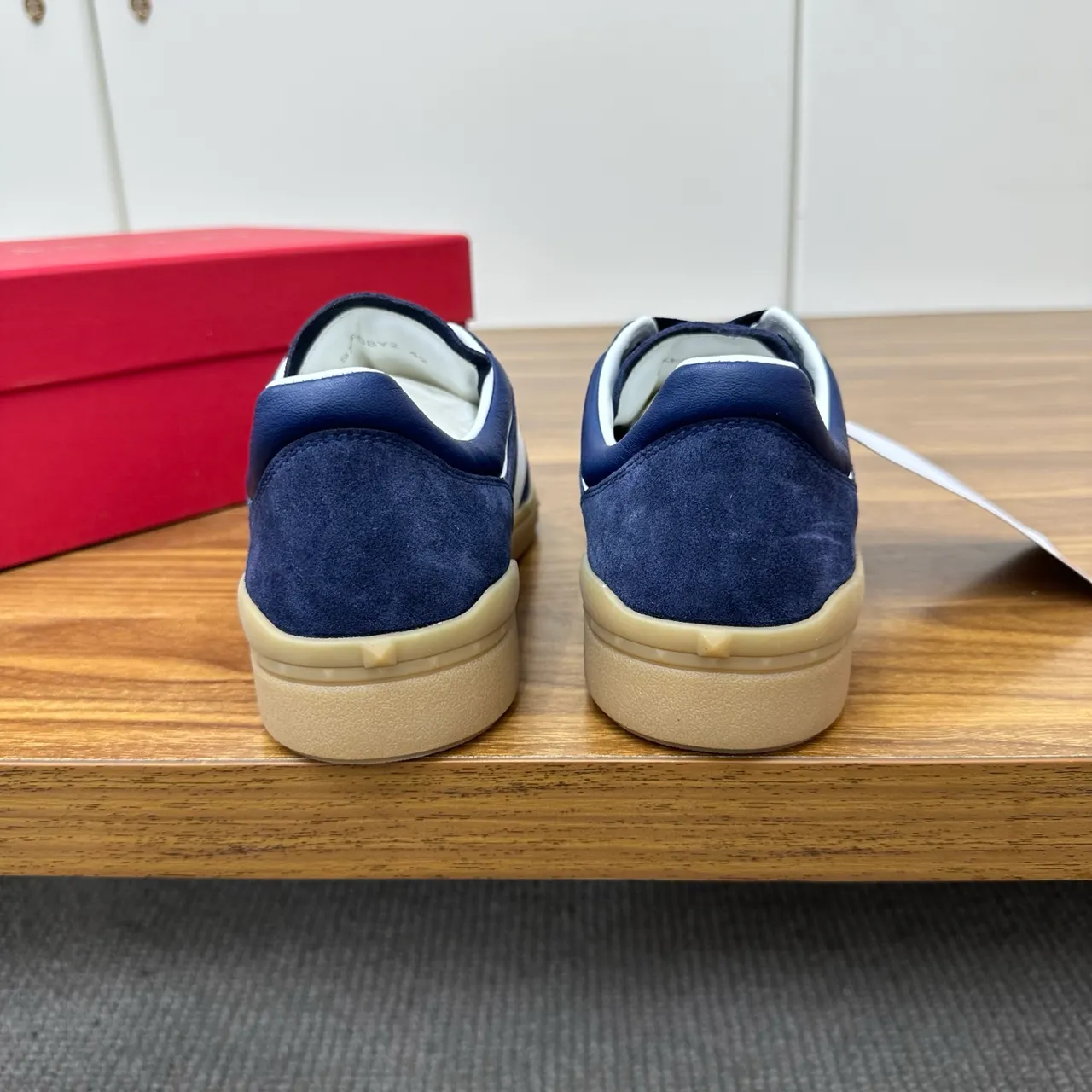 Valentino Navy White Suede Side Stripe Lifestyle Sneakers