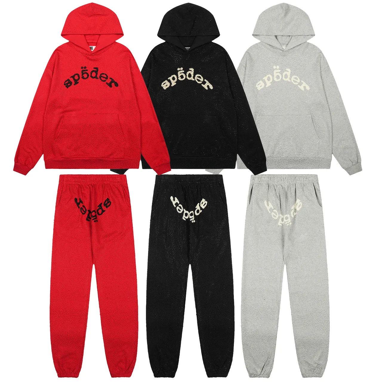 Sp5der Red Perforated Fabric Texture Arched Embroidered Logo Tracksuit