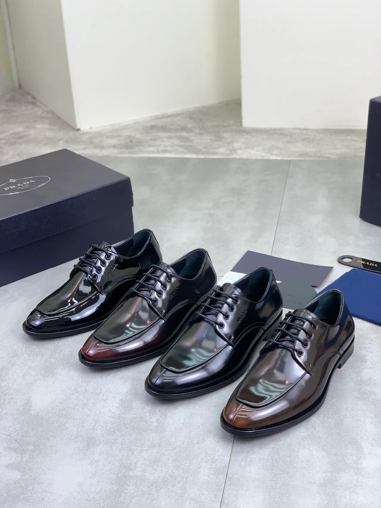 Prada Black Patent Leather Cap-Toe Oxford Shoes