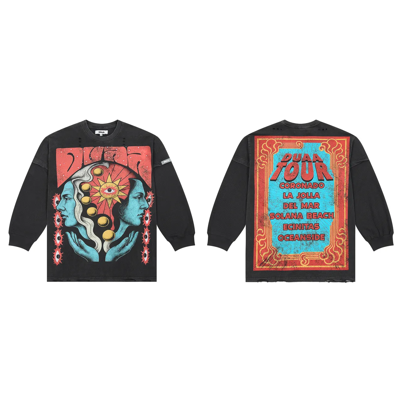 DUAA Distressed Black Graphic Print Crewneck Sweater