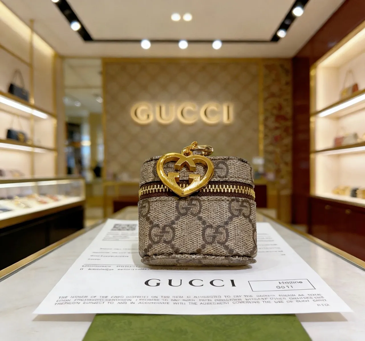 Gucci Beige Brown Cylindrical GG Monogram Canvas Bucket Bag