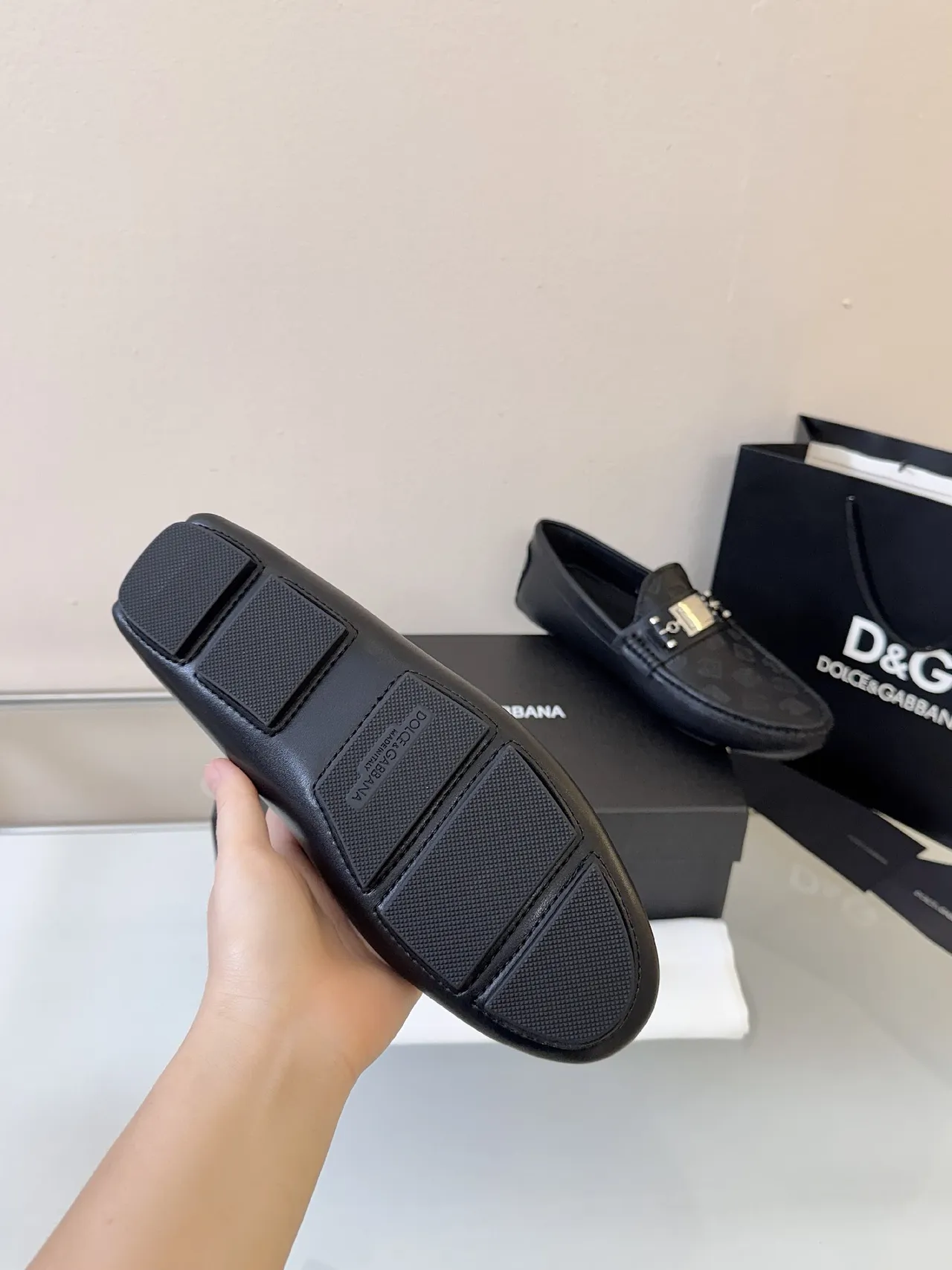 Dolce & Gabbana Portofino Embossed Monogram Black Leather Loafers