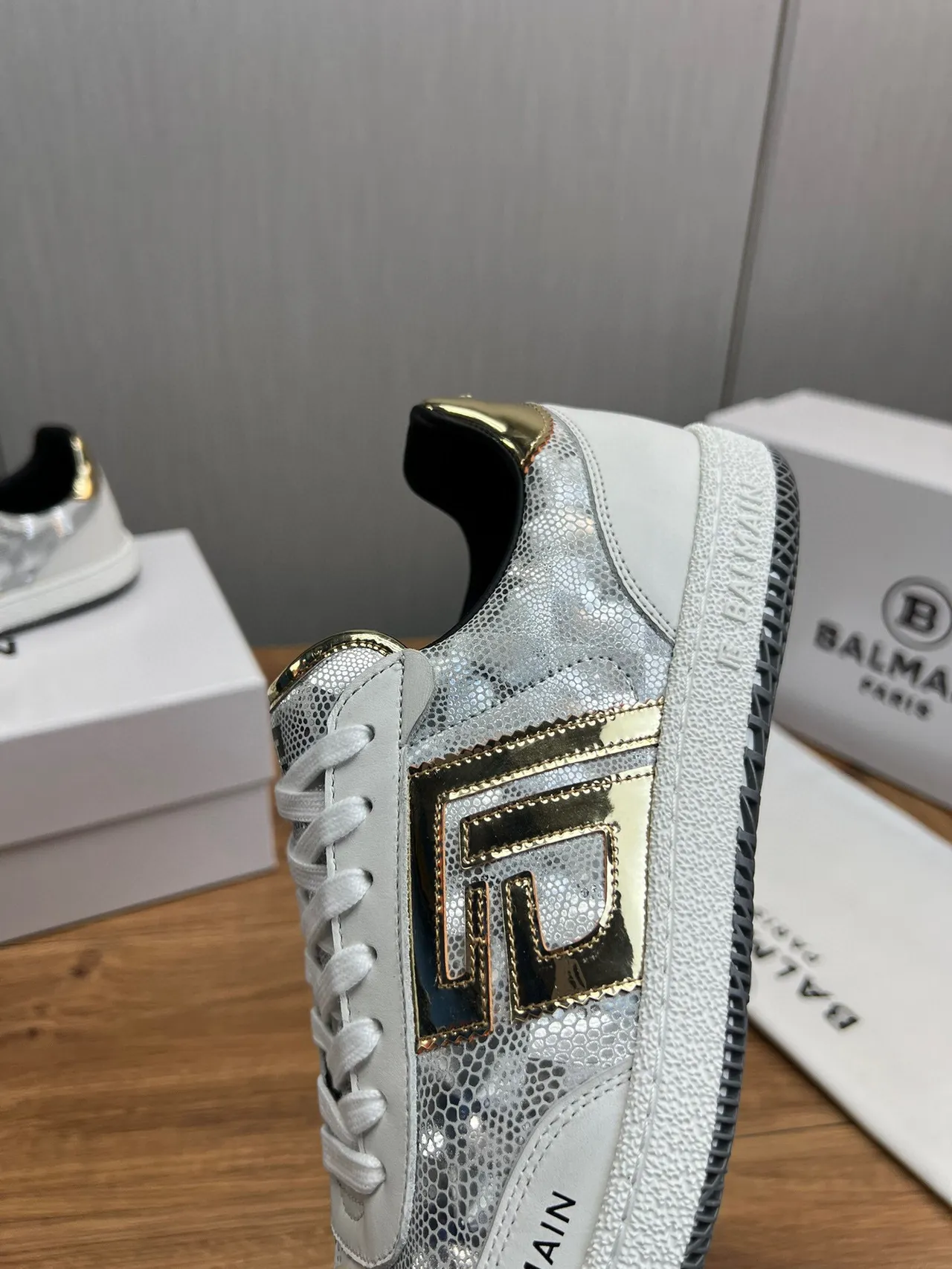 Balmain B-Court White Silver Gold Metallic Lifestyle Sneakers