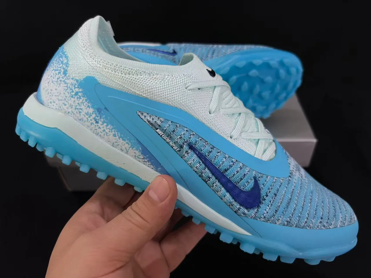 Nike Blue Purple Engineered Knit Upper TPU Cage Overlay Turf Soccer Shoes