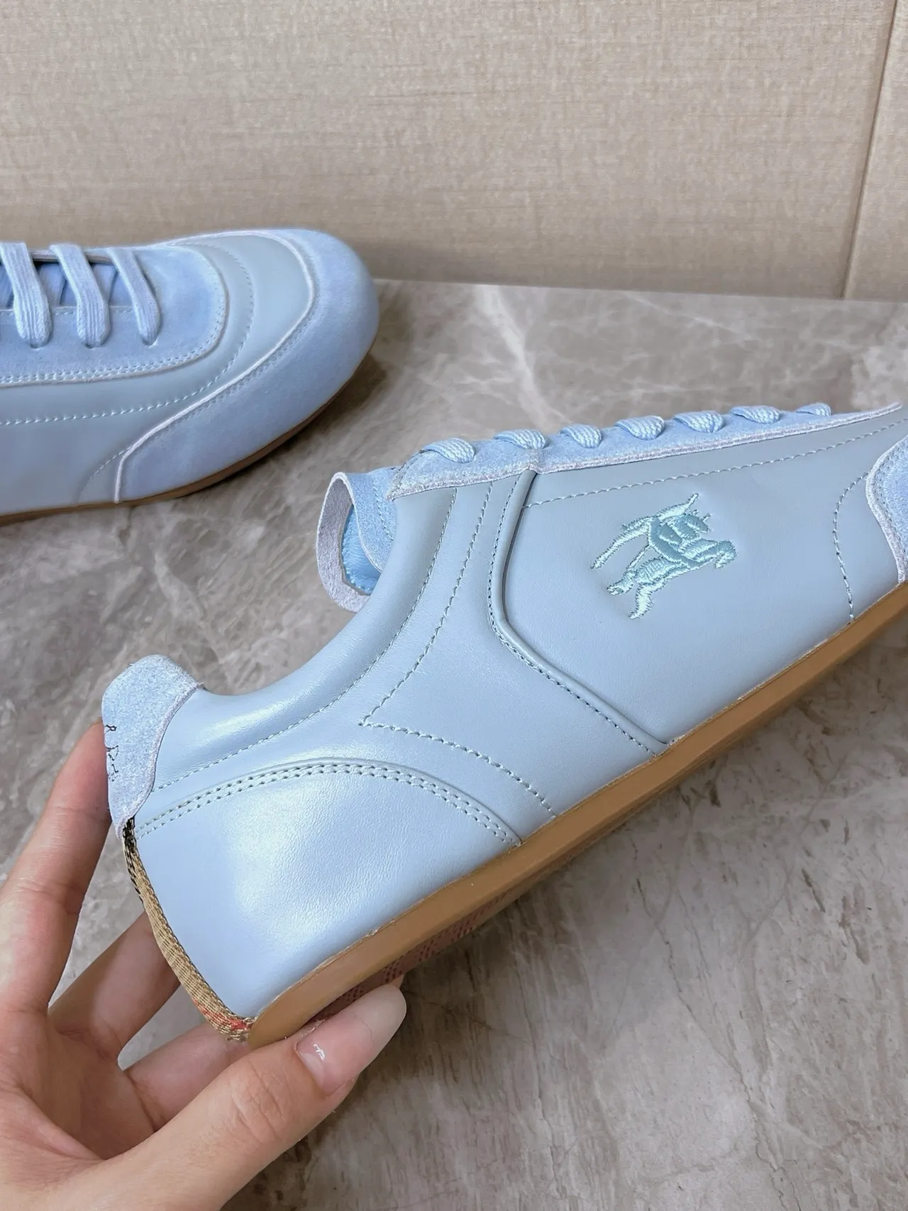 Burberry Knight Light Blue Suede-Leather Lifestyle Sneakers