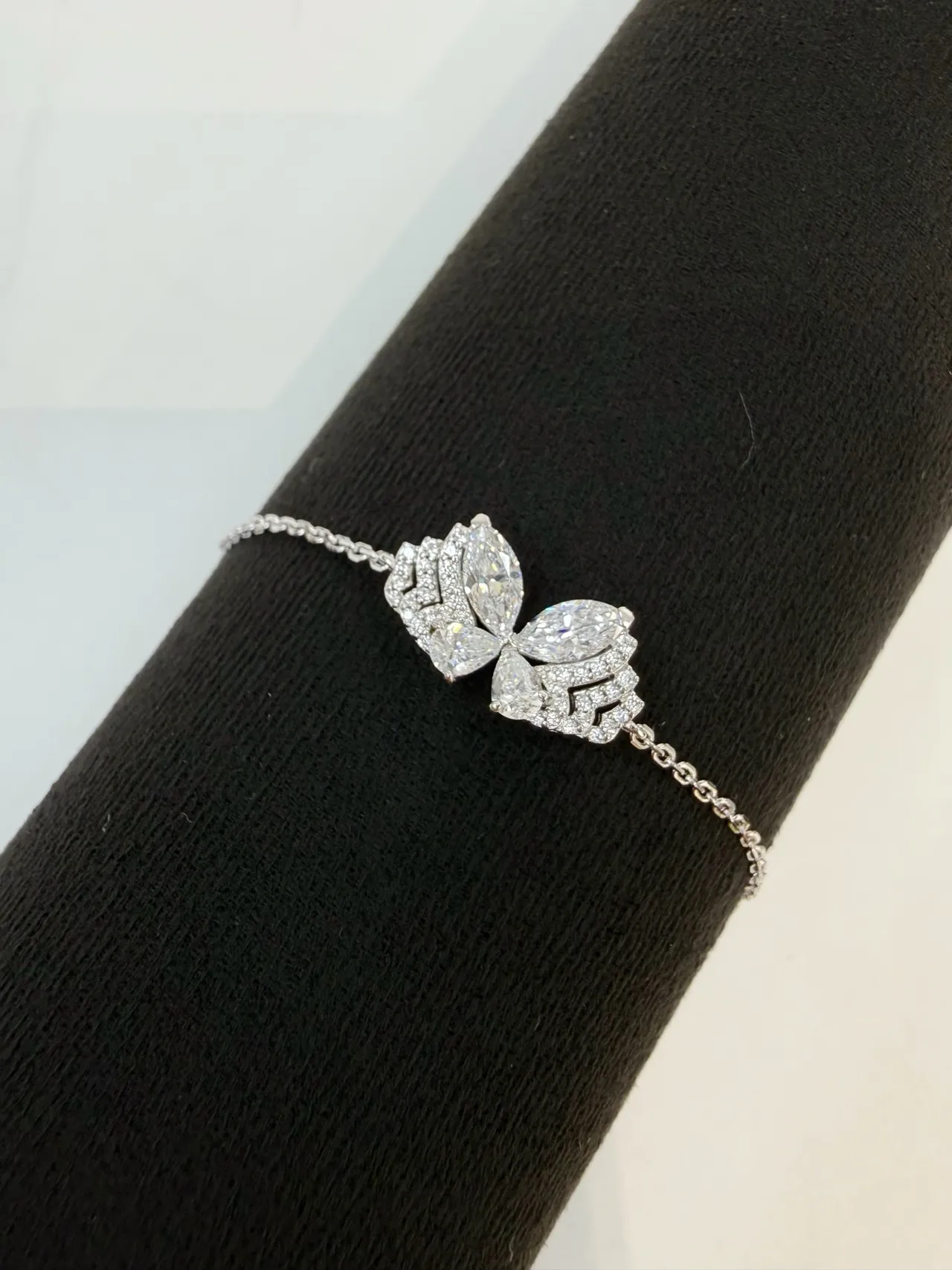 Tiffany & Co. Silver White Floral Motif Marquise-Cut Stones Bracelet