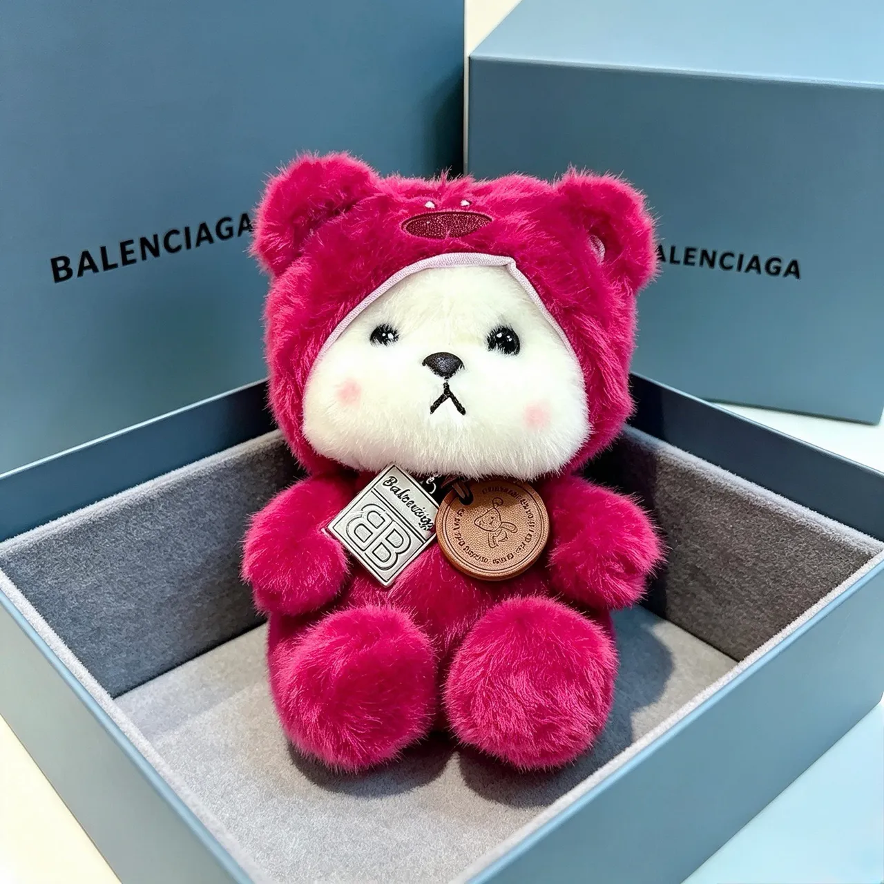 Balenciaga Teddy Bear Pink White Plush Hooded Costume Handbag