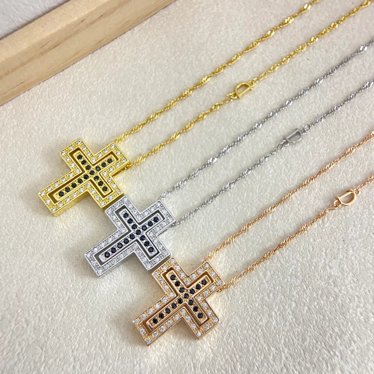 Gold-Tone Paved Crystal Cross Pendant Necklaces