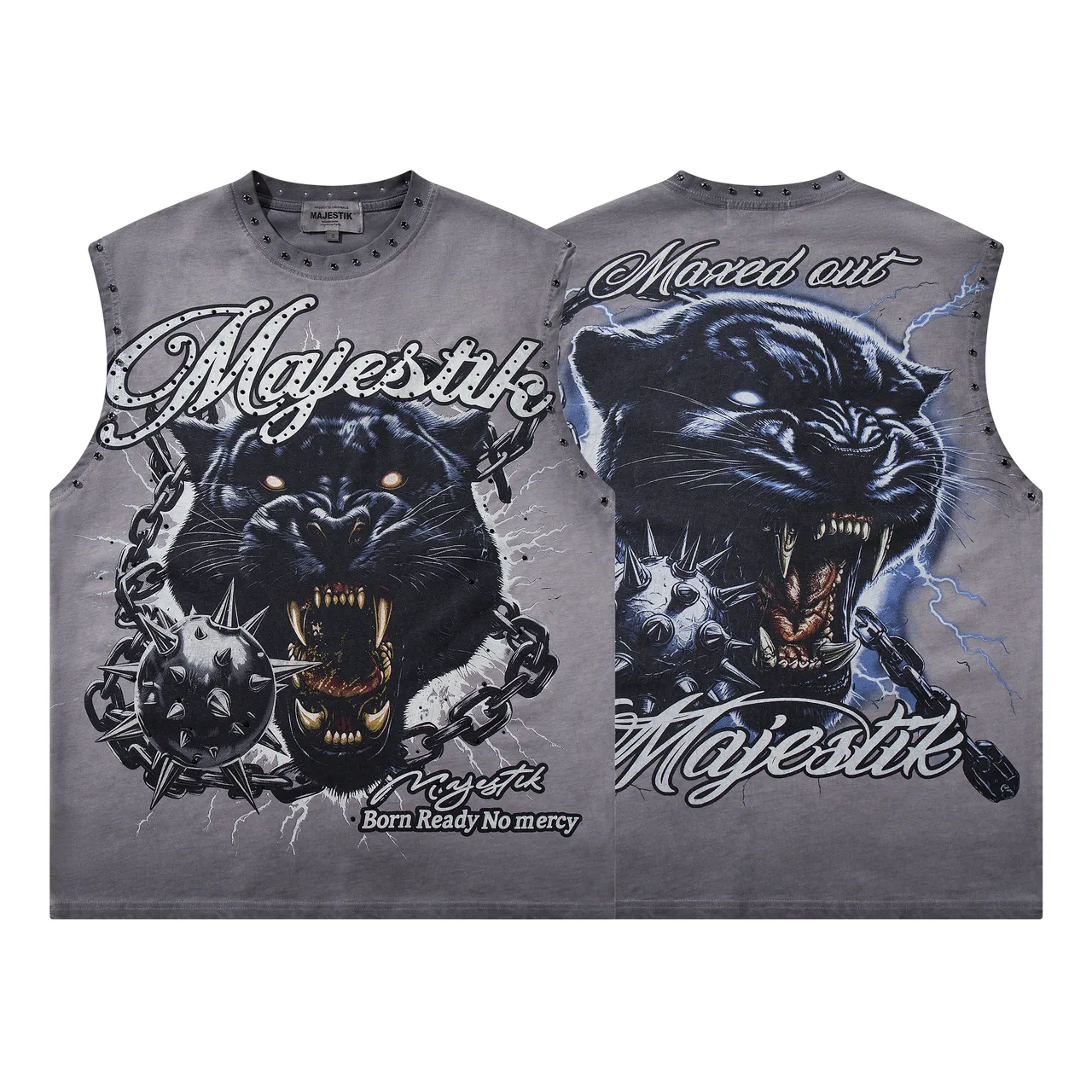 Majestik Graphic Panther Studded Vest Top