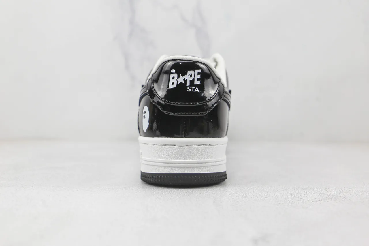 A Bathing Ape BAPE STA Black and White Patent Leather Lifestyle Sneakers
