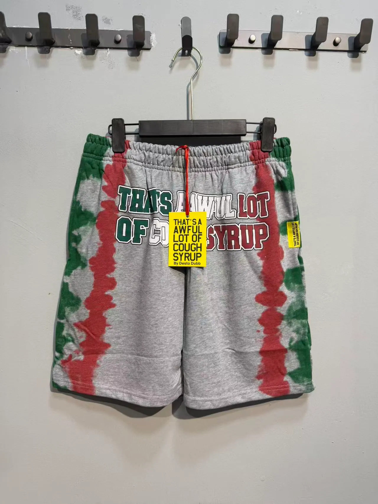 Multicolor Tie-Dye Side Panels Bold Vertical And Horizontal Text Graphics Shorts
