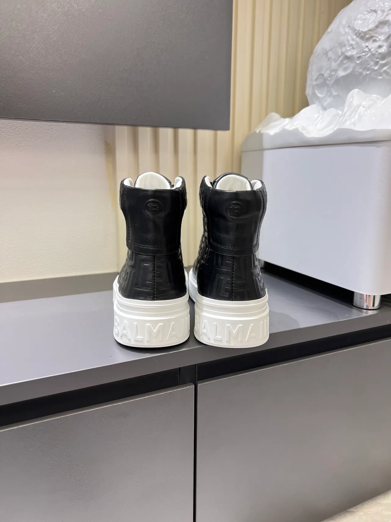 Balmain Black White High-Top Embossed Logo Lifestyle Sneakers