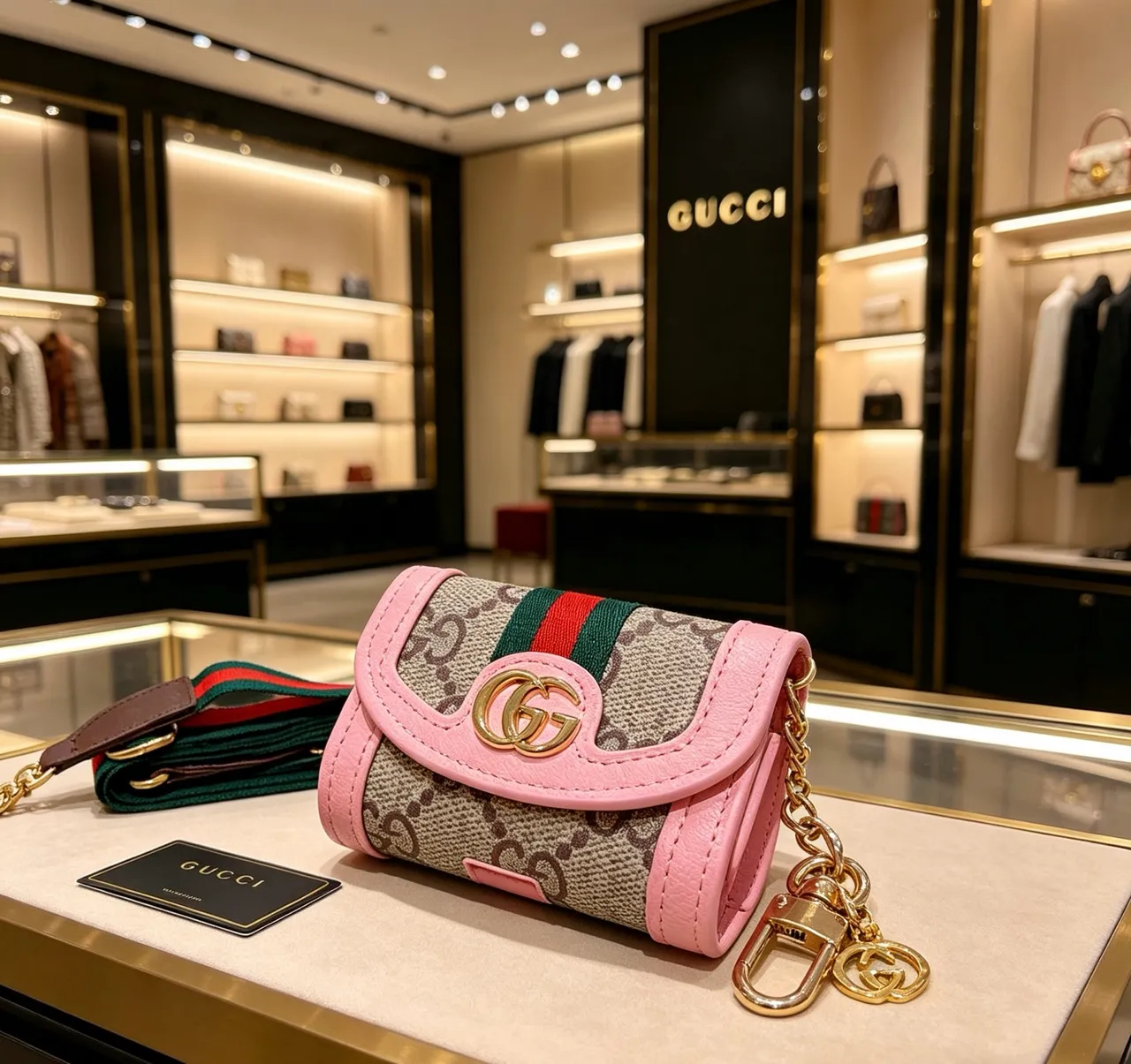 Gucci Ophidia Pink Beige Flap-Top Monogram Canvas Crossbody Bag