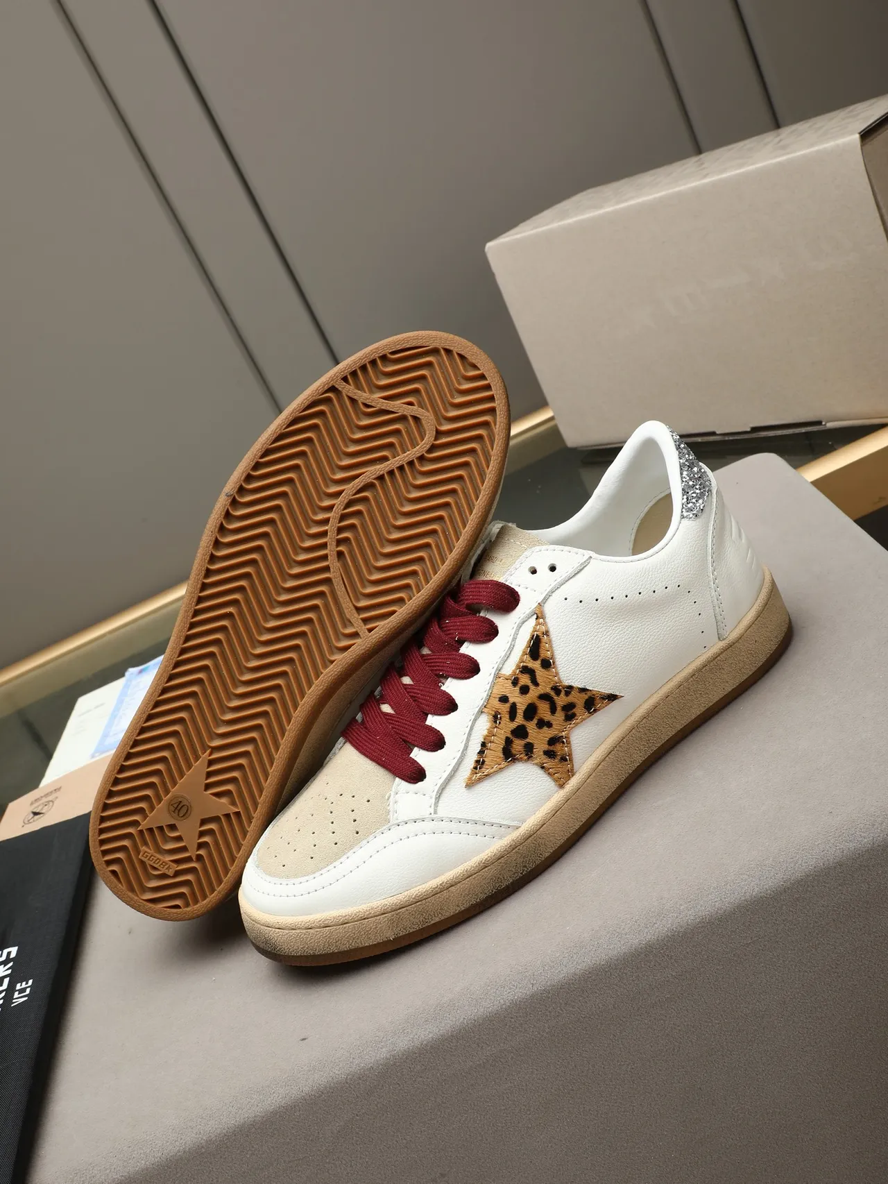 Golden Goose Ball Star White Leopard Star Lifestyle Sneakers
