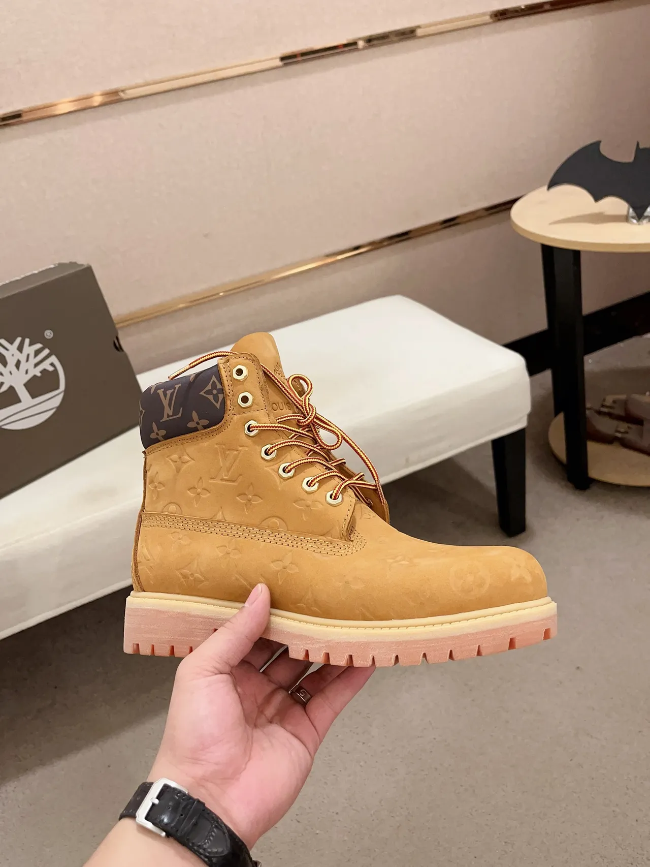 Timberland Premium 6-Inch Monogram Embossed Tan Work Boot