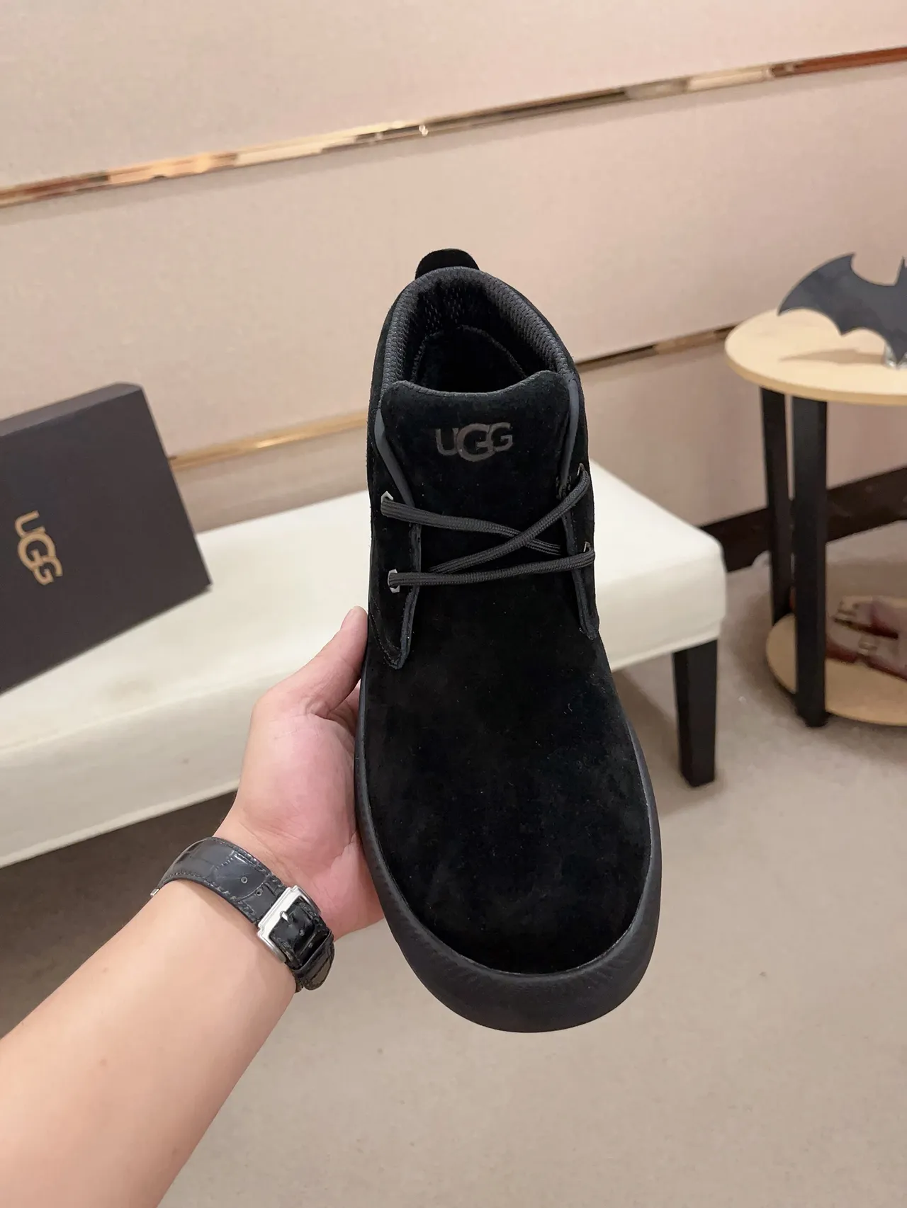 UGG Black Gray Suede Upper Side-Lace Chukka Ankle Boots
