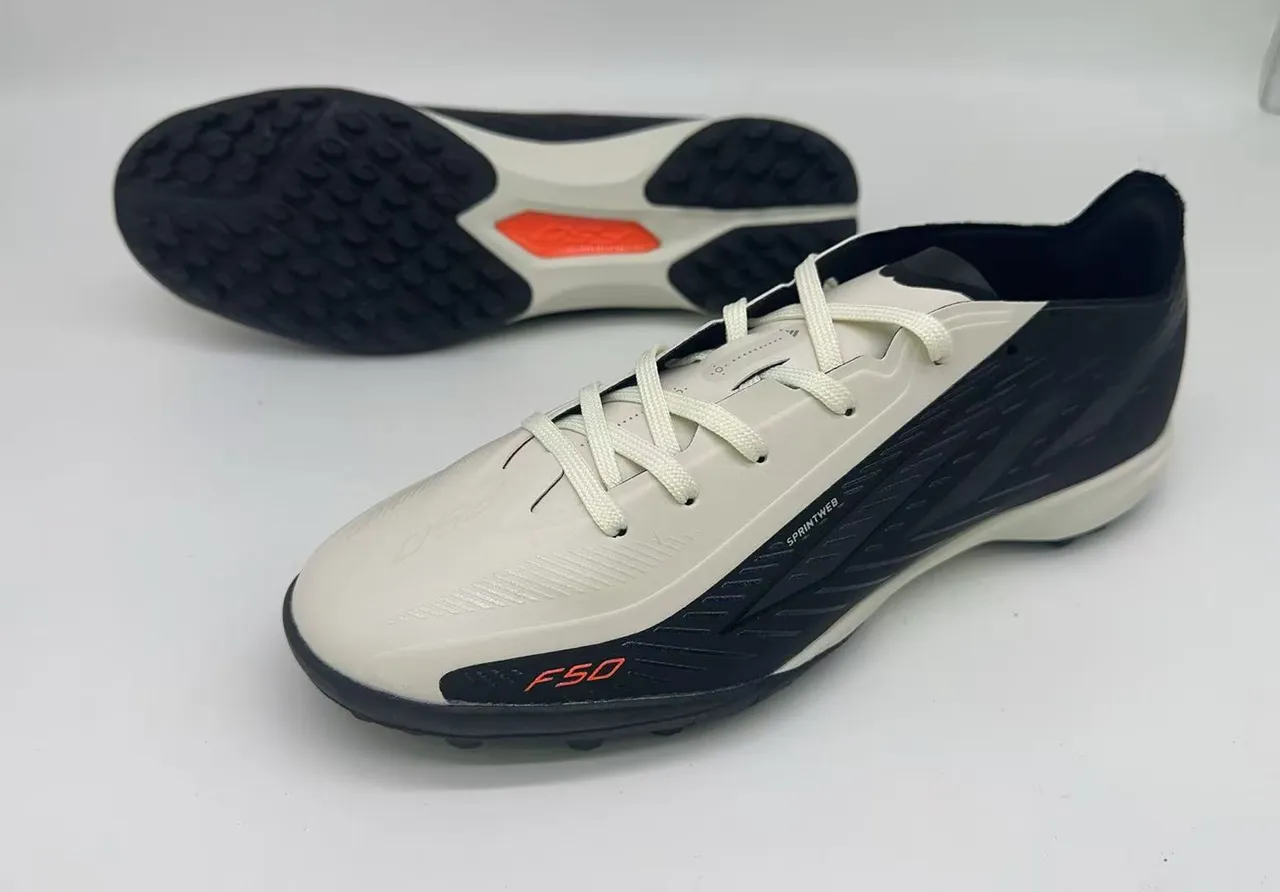 Adidas F50 Beige Black Low-Profile Synthetic Upper Molded Studs Turf Soccer Shoes