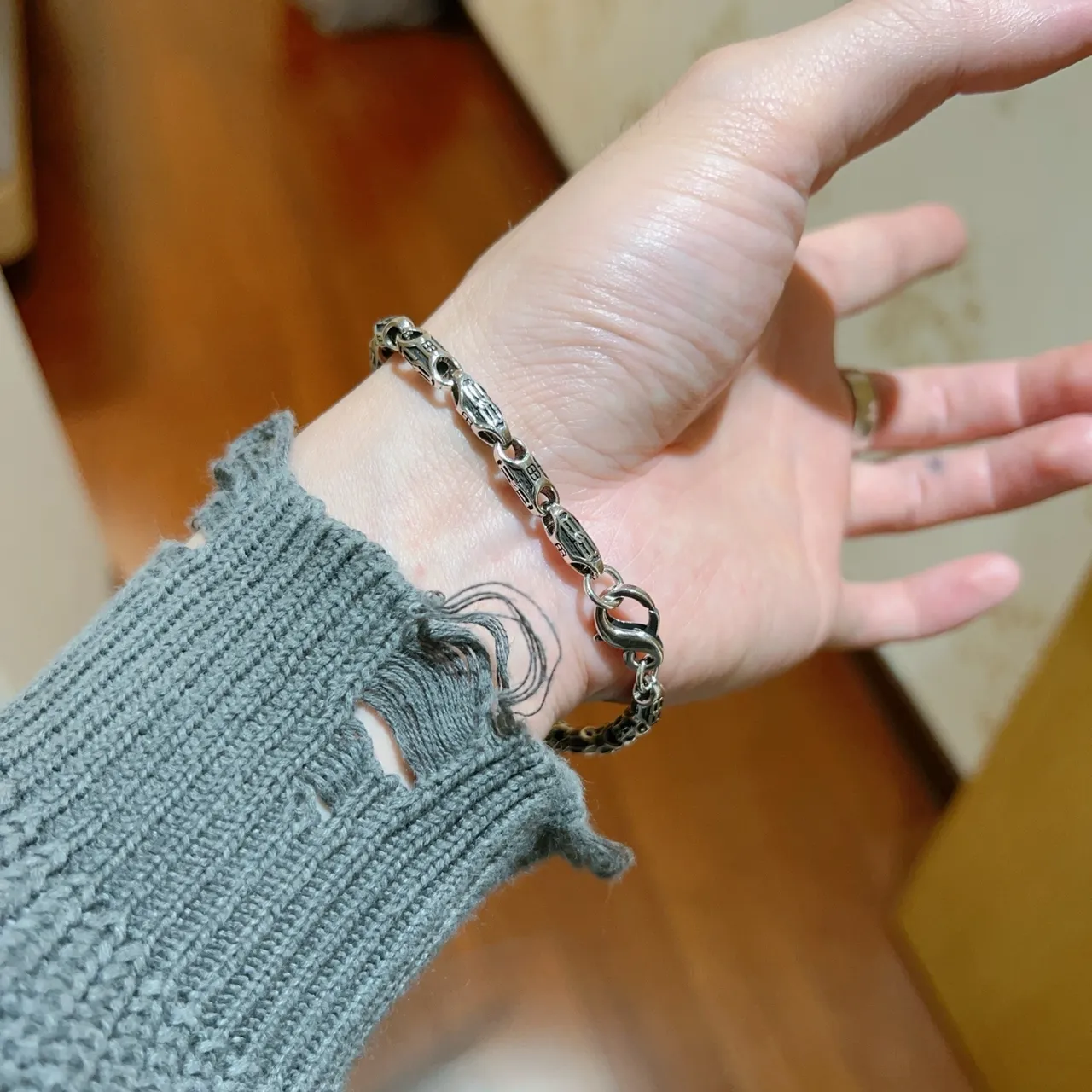 Balenciaga Monogrammed Chain-Link Two-Tone Silver Bracelet