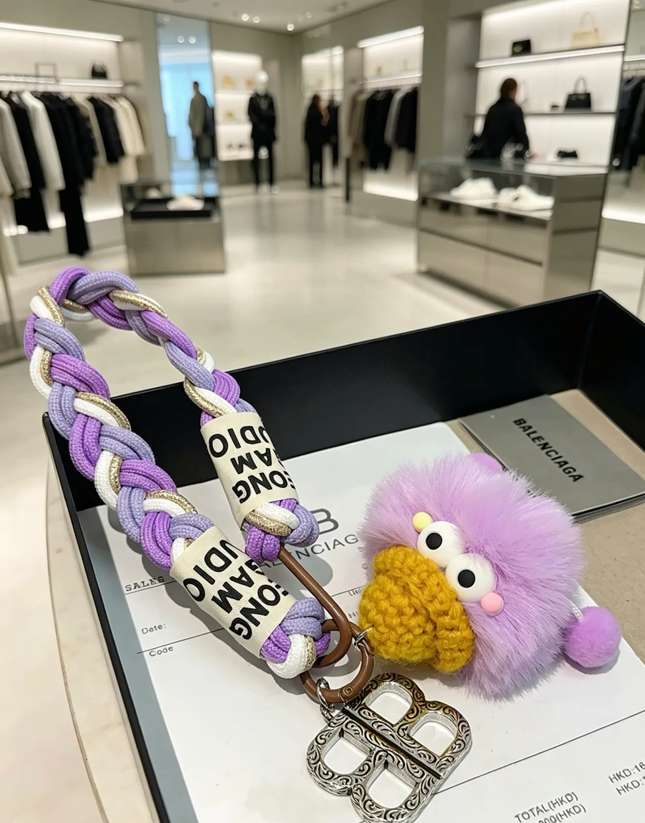 Balenciaga BB Monster Purple White Braided Rope Strap Reversed Logo Tape Handbag