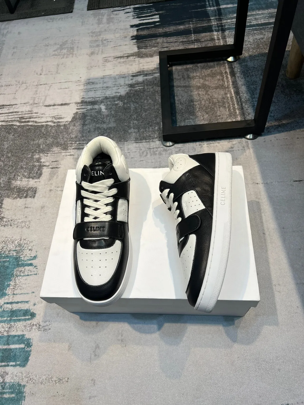 Celine CT-01 Black and White Leather High-Top Lifestyle Sneakers