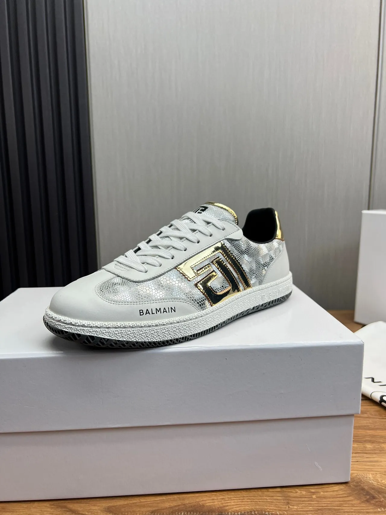 Balmain B-Court White Silver Gold Metallic Lifestyle Sneakers