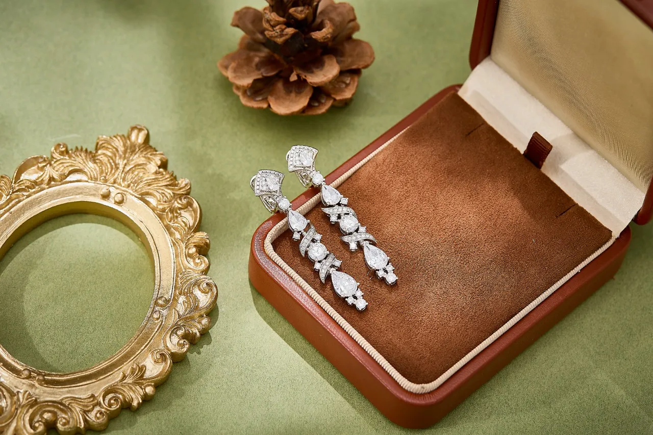 Silver White Dangling Multi-Stone Earrings