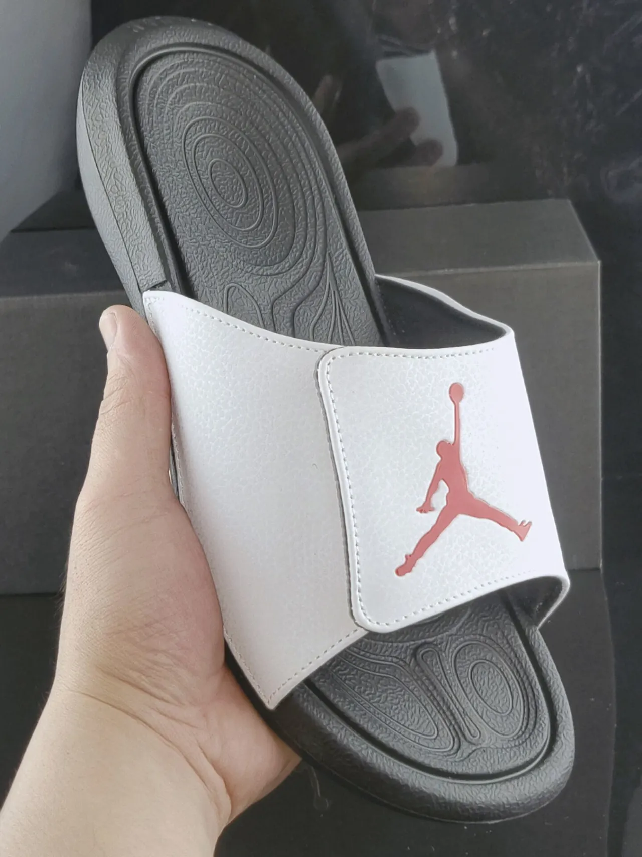 Air Jordan Slide White Black Molded Rubber Sole Textured Outsole Slippers