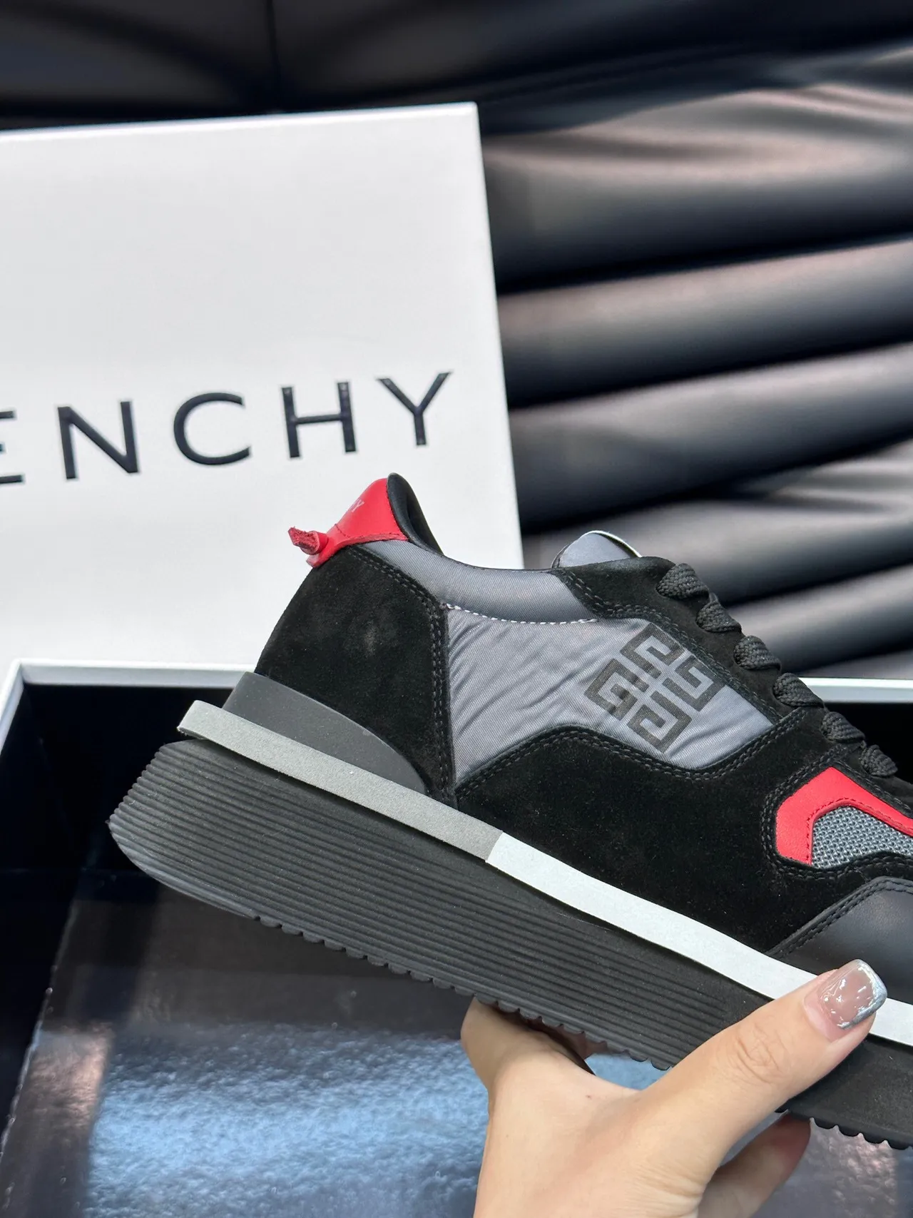 Givenchy Runner Black Red Platform Sole Mixed-Material Upper Chunky Sneakers