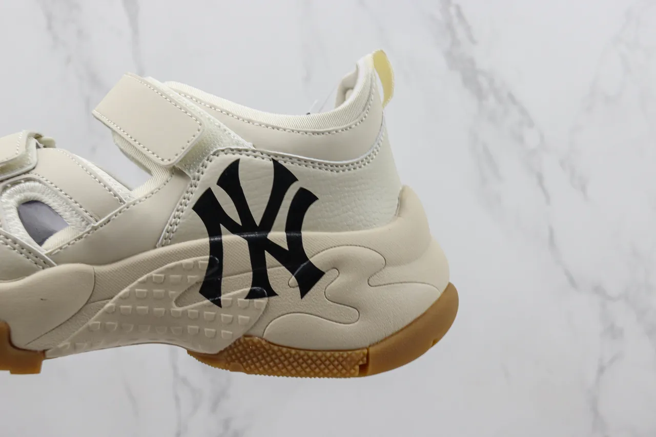 New Era Beige Black Chunky Sole Velcro Strap Closure Casual Sandals