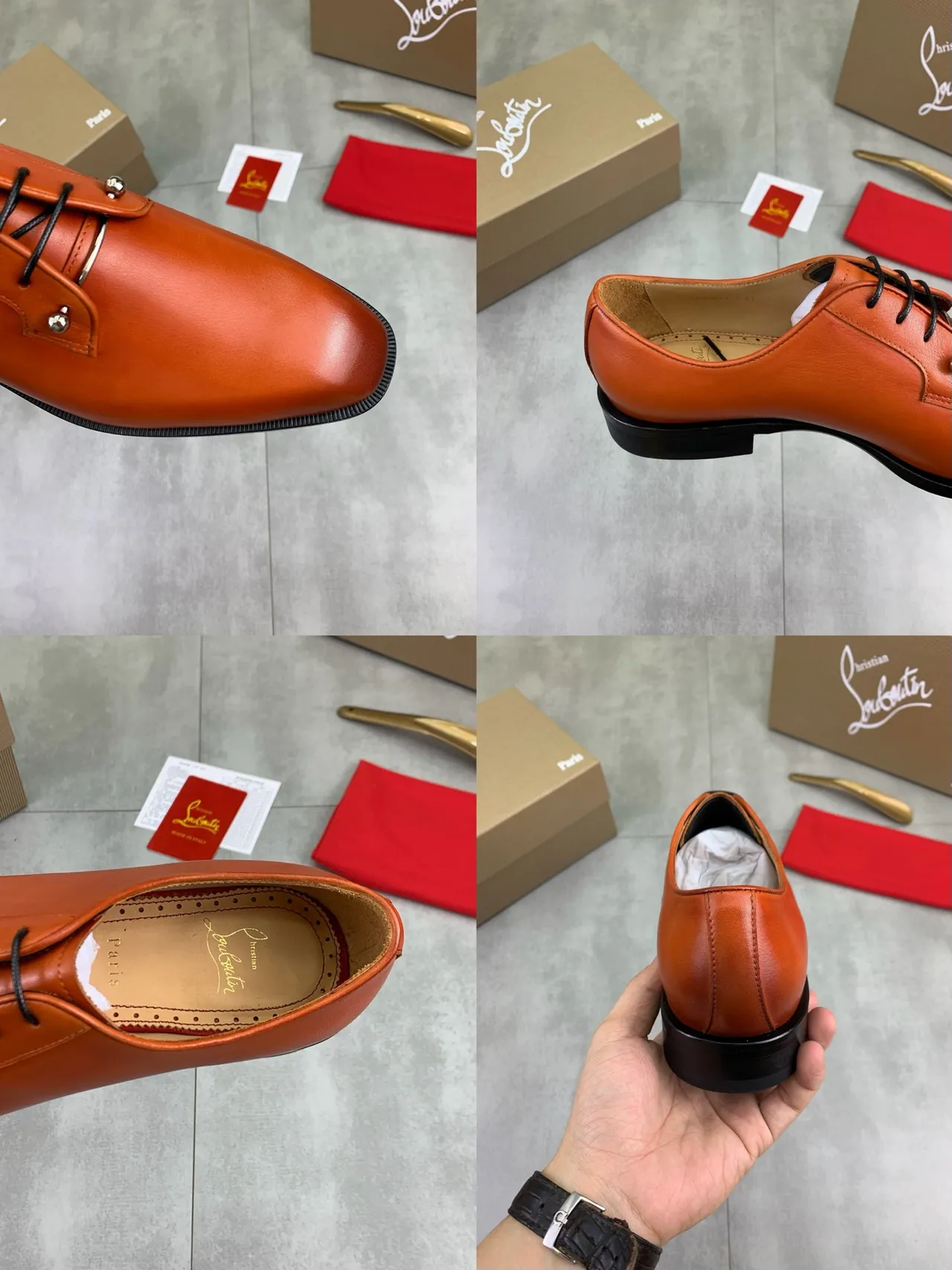 Christian Louboutin Orange Black Cap-Toe Metal Eyelet Accents Oxford Shoes
