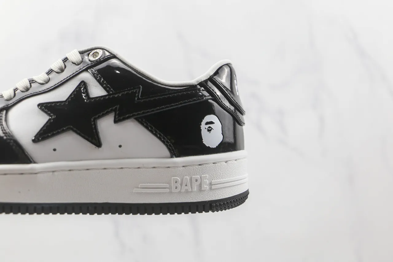 A Bathing Ape BAPE STA Black and White Patent Leather Lifestyle Sneakers