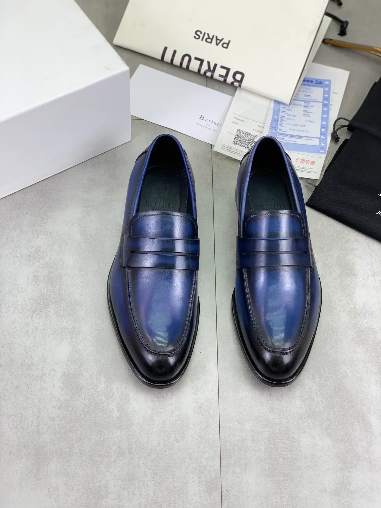 Berluti Two-Tone Blue and Black Penny Loafers